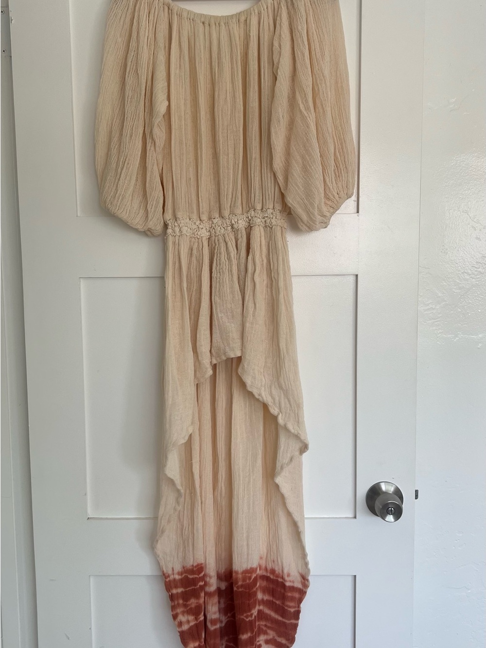 Jen's Pirate Booty Cream Tie-Dye High-Low Maxi Dress with Rust Hem